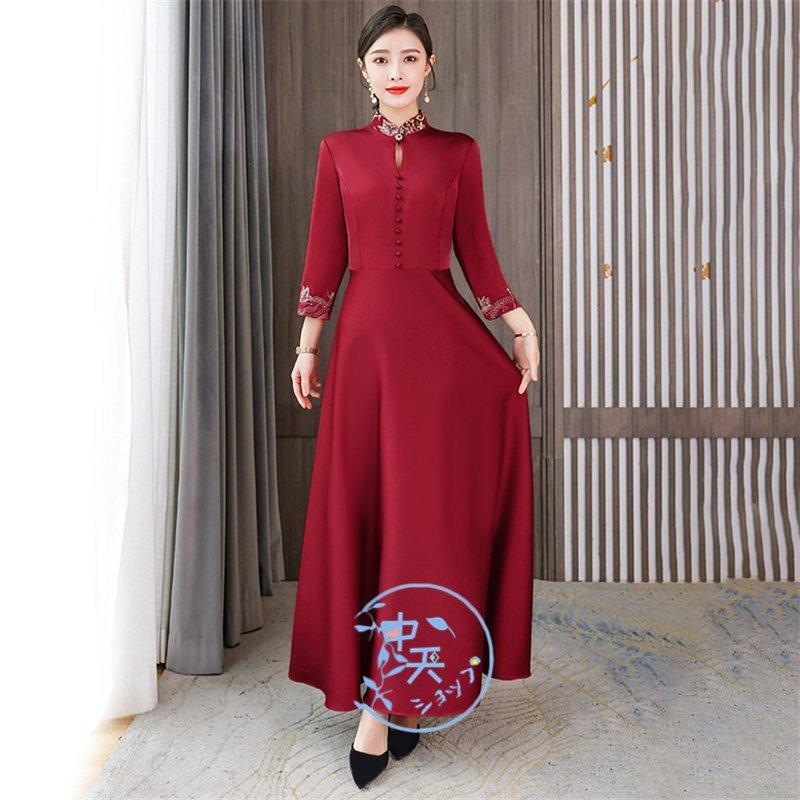 チャイナ風ワンピース マキシ ワンピース 8分袖ワンピース 春チャイナドレス チャイナ服赤 ロングパーティードレス 40代 50代 着痩せ 気質 中華風 4xl チャイナドレス カラー レッド 写真はご参考程度 Ilgaimportadora Com