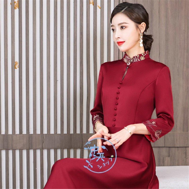 チャイナ風ワンピース マキシ ワンピース 8分袖ワンピース 春チャイナドレス チャイナ服赤 ロングパーティードレス 40代 50代 着痩せ 気質 中華風 4xl チャイナドレス サイズ Xxxl Ilgaimportadora Com