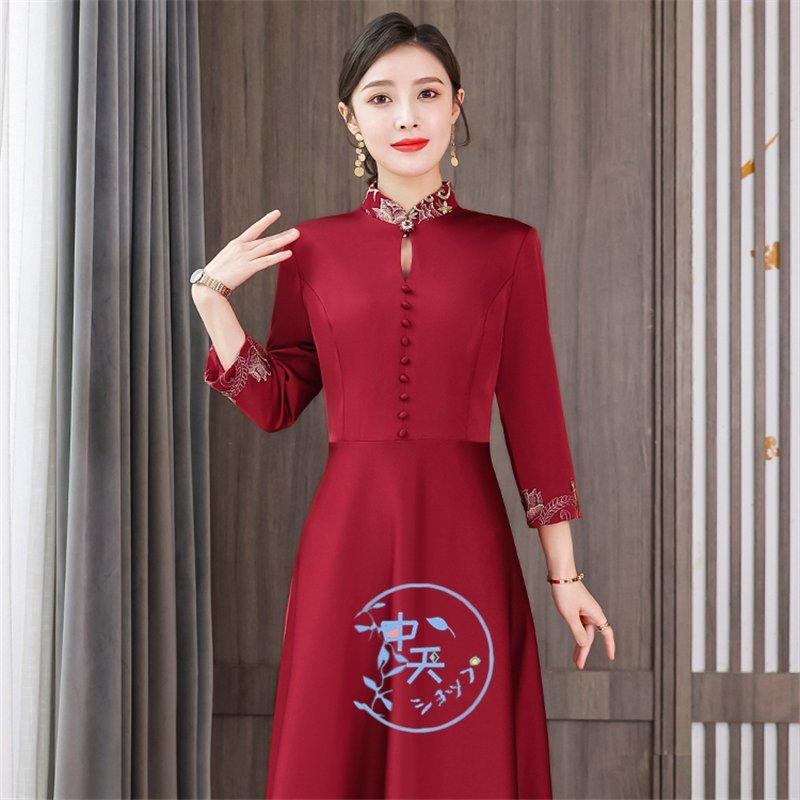 チャイナ風ワンピース マキシ ワンピース 8分袖ワンピース 春チャイナドレス チャイナ服赤 ロングパーティードレス 40代 50代 着痩せ 気質 中華風 4xl チャイナドレス カラー レッド 写真はご参考程度 Ilgaimportadora Com