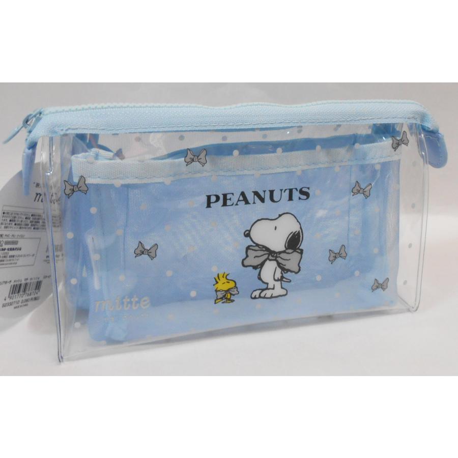 【調整中】SN25  スヌーピーマチ付きクリアケース(700)36 サンスター文具 PEANUTS クリアポーチ メッシュ マチ mitte(ミッテ