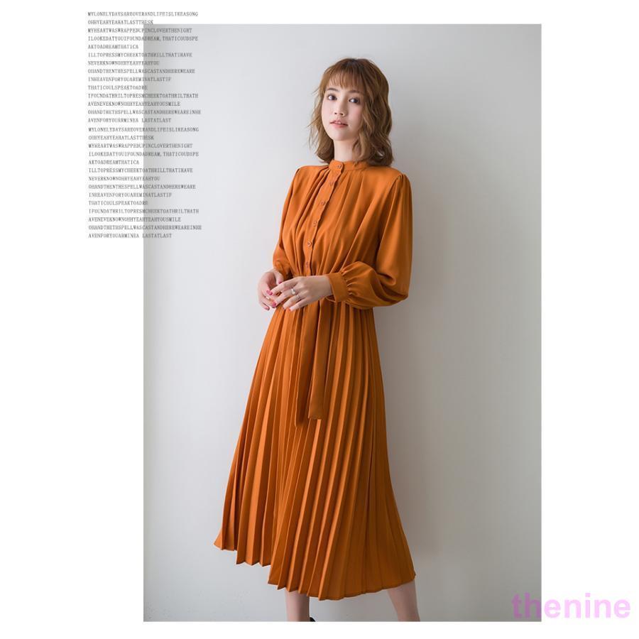 ワンピース 春 秋服 きれいめ レディース フォーマル 長袖 シャツ 秋物 Aライン ロング丈 エレガント 二次会 通勤 OL 40代 着痩せ フェミニン 上品 お出かけの画像