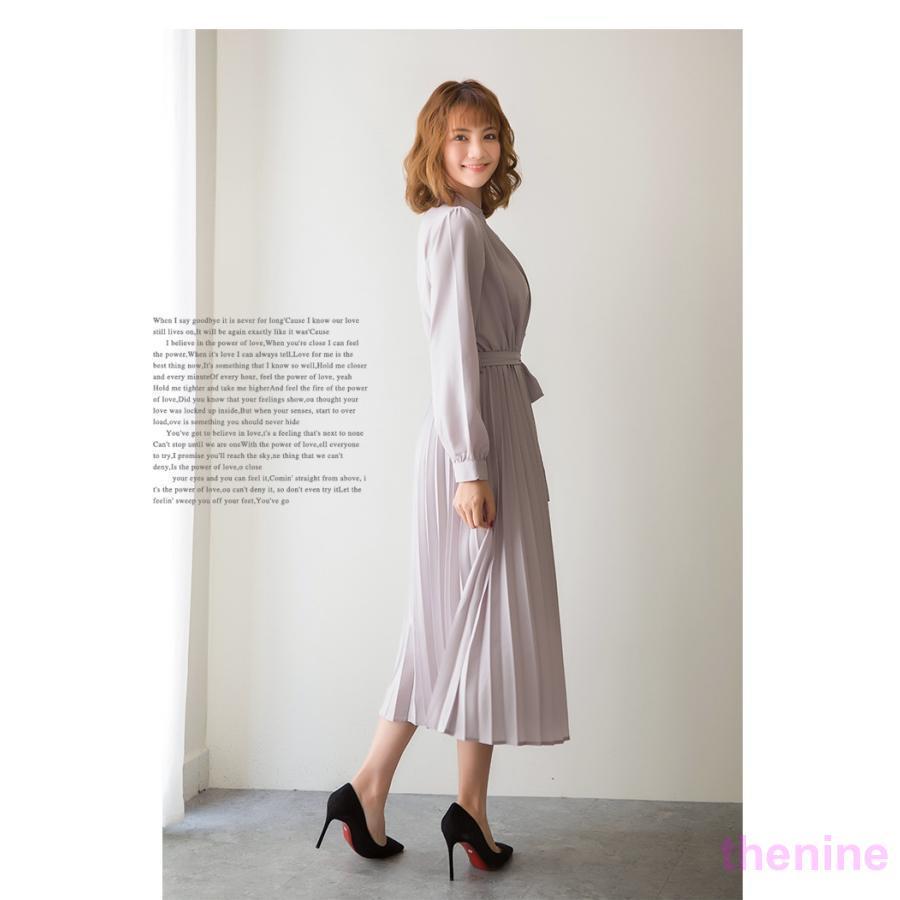 ワンピース 春 秋服 きれいめ レディース フォーマル 長袖 シャツ 秋物 Aライン ロング丈 エレガント 二次会 通勤 OL 40代 着痩せ フェミニン 上品 お出かけの画像