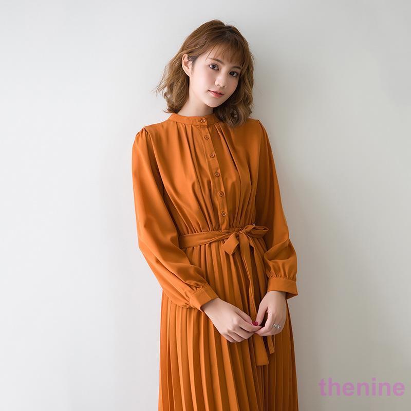 ワンピース 春 秋服 きれいめ レディース フォーマル 長袖 シャツ 秋物 Aライン ロング丈 エレガント 二次会 通勤 OL 40代 着痩せ フェミニン 上品 お出かけの画像