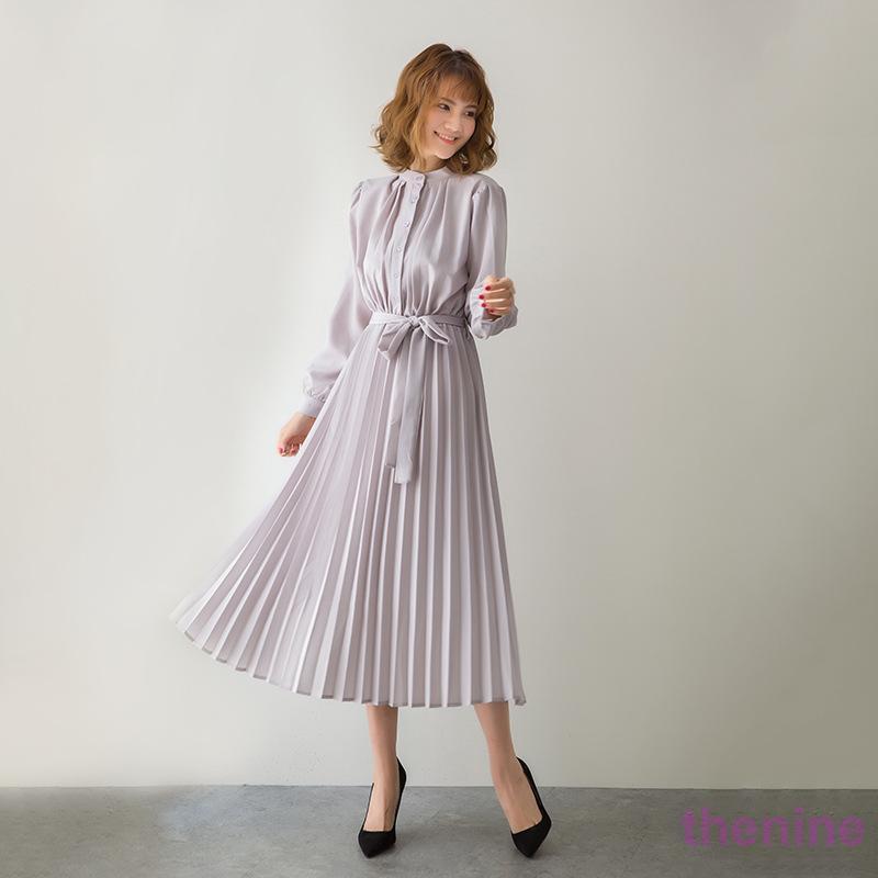 ワンピース 春 秋服 きれいめ レディース フォーマル 長袖 シャツ 秋物 Aライン ロング丈 エレガント 二次会 通勤 OL 40代 着痩せ フェミニン 上品 お出かけの画像