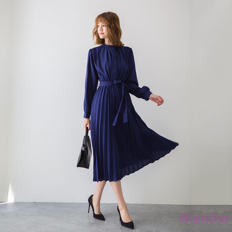 ワンピース 春 秋服 きれいめ レディース フォーマル 長袖 シャツ 秋物 Aライン ロング丈 エレガント 二次会 通勤 OL 40代 着痩せ フェミニン 上品 お出かけの画像