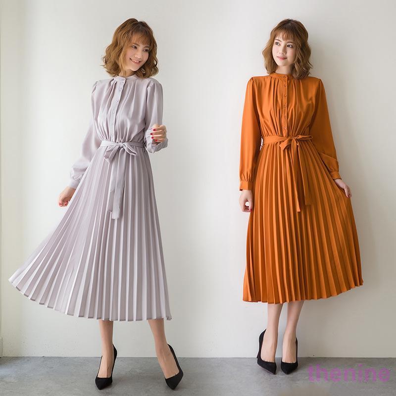 ワンピース 春 秋服 きれいめ レディース フォーマル 長袖 シャツ 秋物 Aライン ロング丈 エレガント 二次会 通勤 OL 40代 着痩せ フェミニン 上品 お出かけの画像