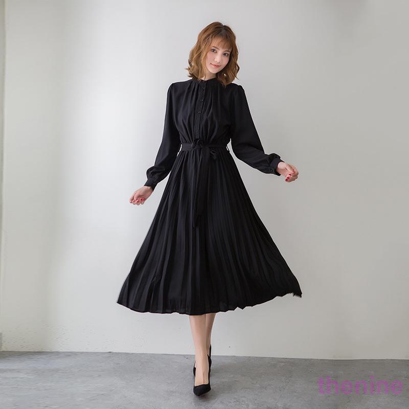 ワンピース 春 秋服 きれいめ レディース フォーマル 長袖 シャツ 秋物 Aライン ロング丈 エレガント 二次会 通勤 OL 40代 着痩せ フェミニン 上品 お出かけの画像