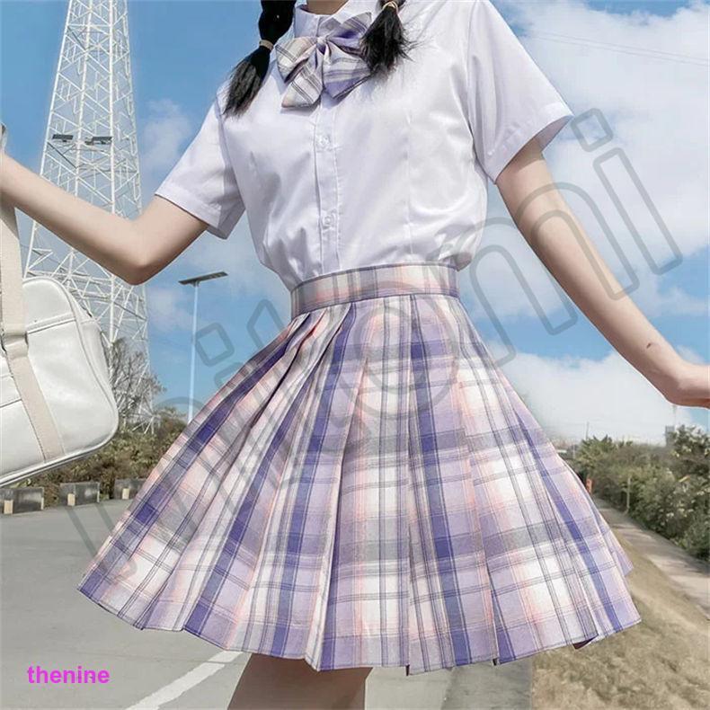 制服 夏 スカート チェック スクール チェック柄 パープル 浅紫