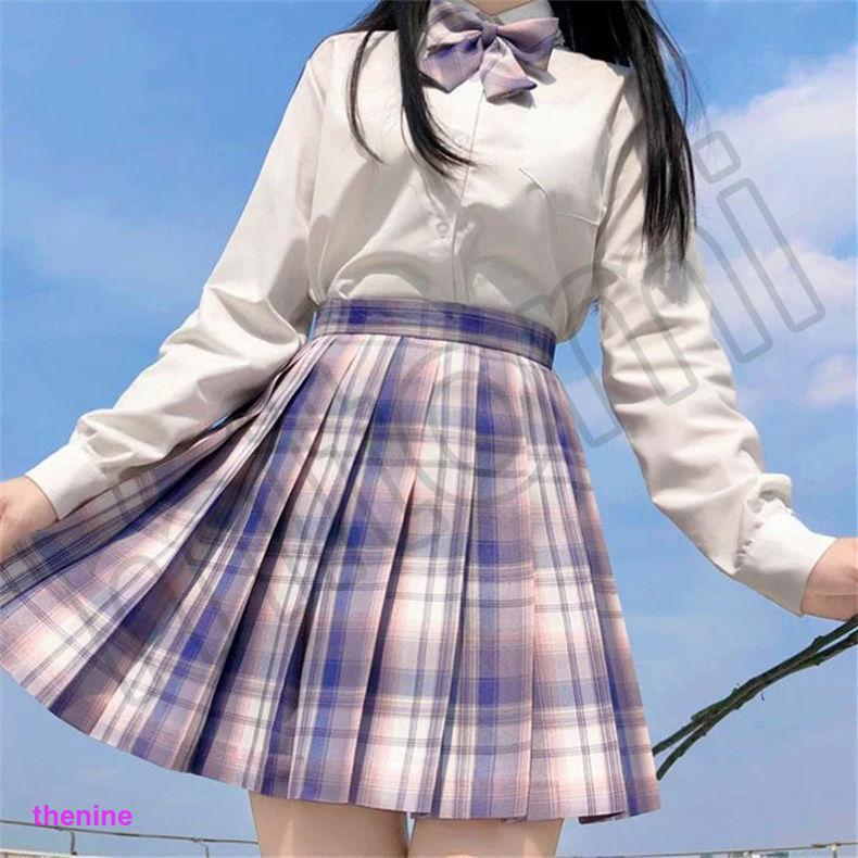 制服 夏 スカート チェック スクール チェック柄 パープル 浅紫
