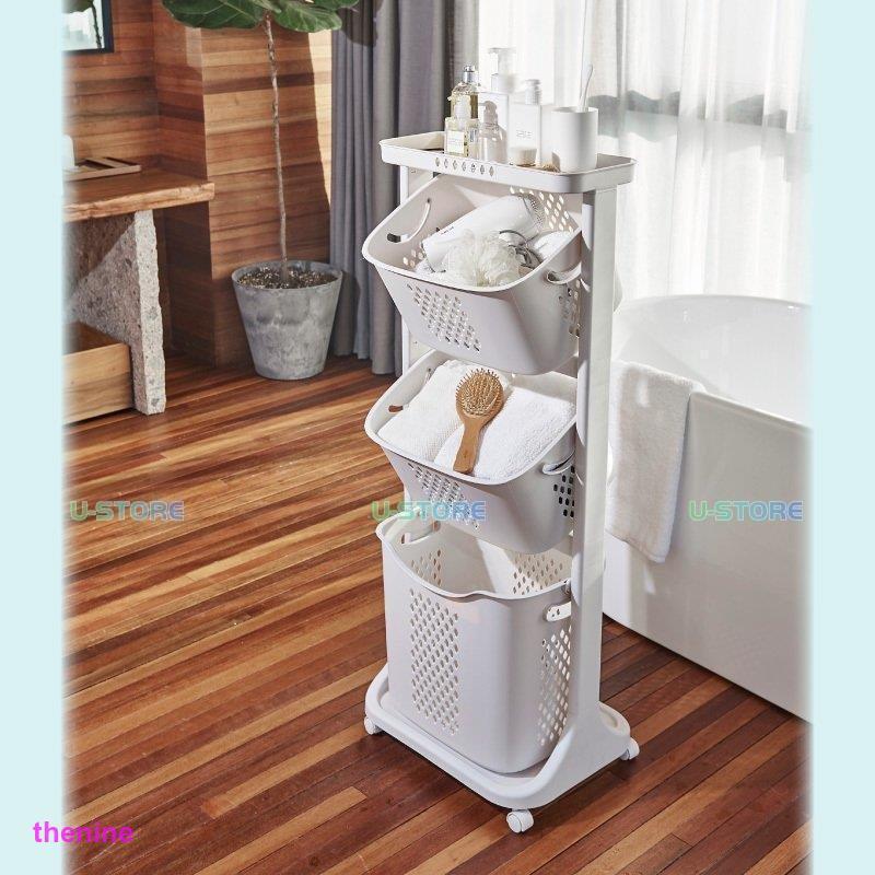 ランドリーラック バスケット カゴ ゴミ箱上 洗濯かご2個付き Confis 爆買ランドリーバスケット 2段 3段 折りたたみ スリム