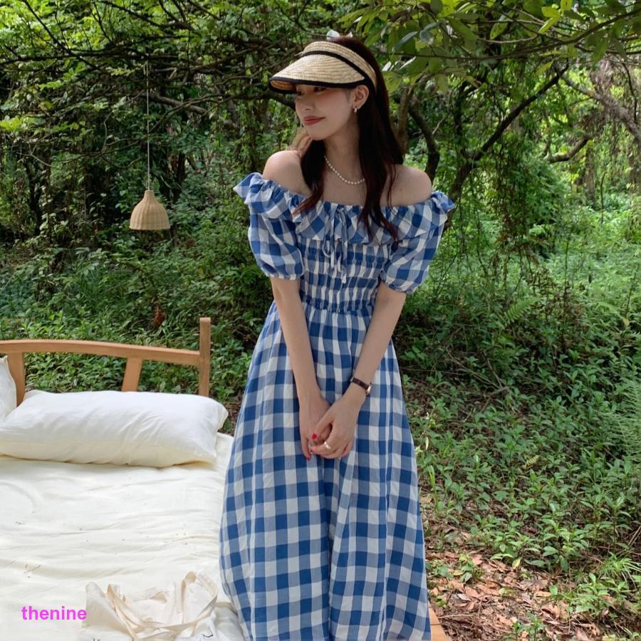 リゾートワンピース ロング 肩出し ワンピース ウエストゴム 10代 20代 