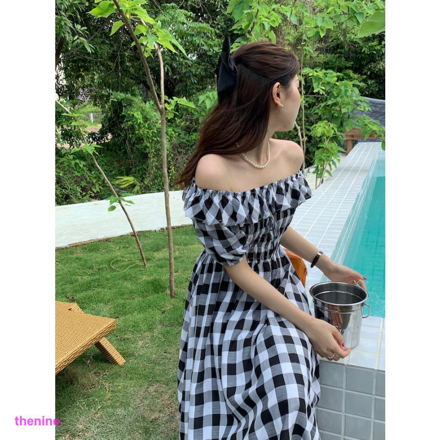 リゾートワンピース ロング 肩出し ワンピース ウエストゴム 10代 20代 