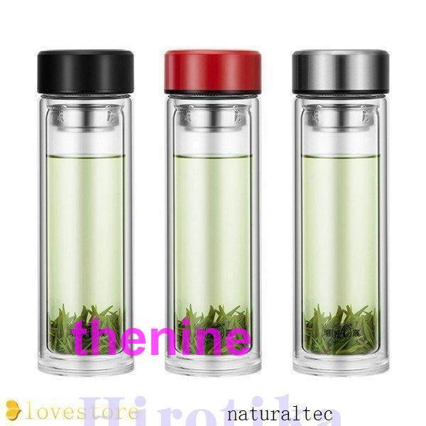 ガラスフィルター付きボトル クリア/グリーン*5 水筒 クリア ガラス 二重構造 魔法瓶 ウォーターボトル