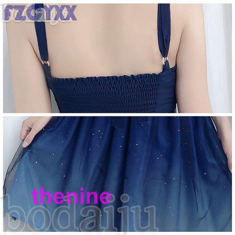 ワンピース コスチューム 衣装 ロリータ ゴスロリ  Aライン メイド服 リボン レディース 星空柄 ミディアム丈 可愛い ドレス メイド 女性 仮装 大人の画像