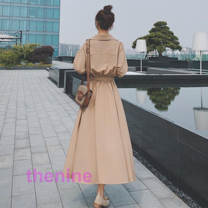 ワンピース レディース ロング ワンピース キレイめ 春コーデ  秋 シャツ 長袖ワンピース Aライン おしゃれ 体型カバー 着痩せの画像