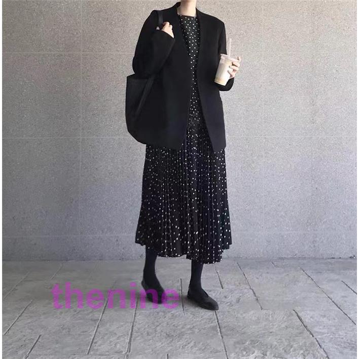 ロングワンピース 春 秋 レディース ワンピース Aライン 着痩せ ミモレ丈 きれいめ ドット柄 プリーツ 上品 大人 通勤 OL 二次会 エレガント 春コーデ 30代 40代の画像