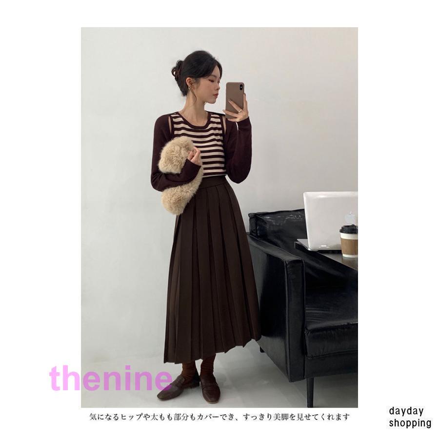 プリーツスカート レディース ロングスカート ハイウエスト 脚長 スカート Aライン 体型カバー プリーツ マキシスカート 秋 春 Aラインスカートの画像