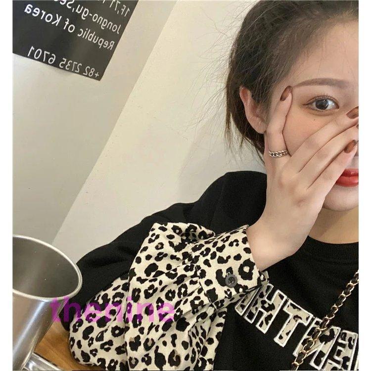 レオパードキャミ付きロゴロンT グレー系レイヤードカットソー