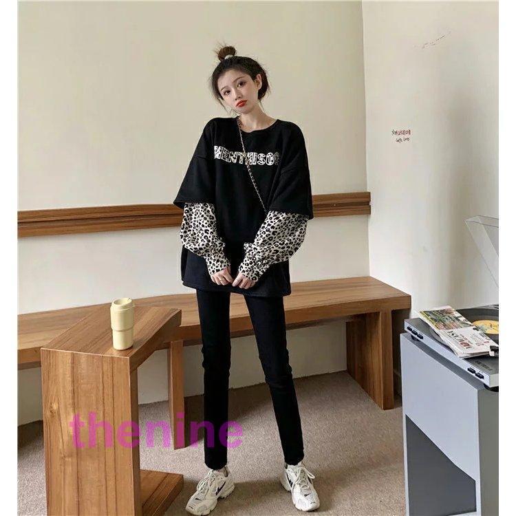 レオパード柄 重ね着風 長袖 Tシャツカットソー トップス T レオパード柄 重ね着風 長袖 Tシャツカットソー トップス T