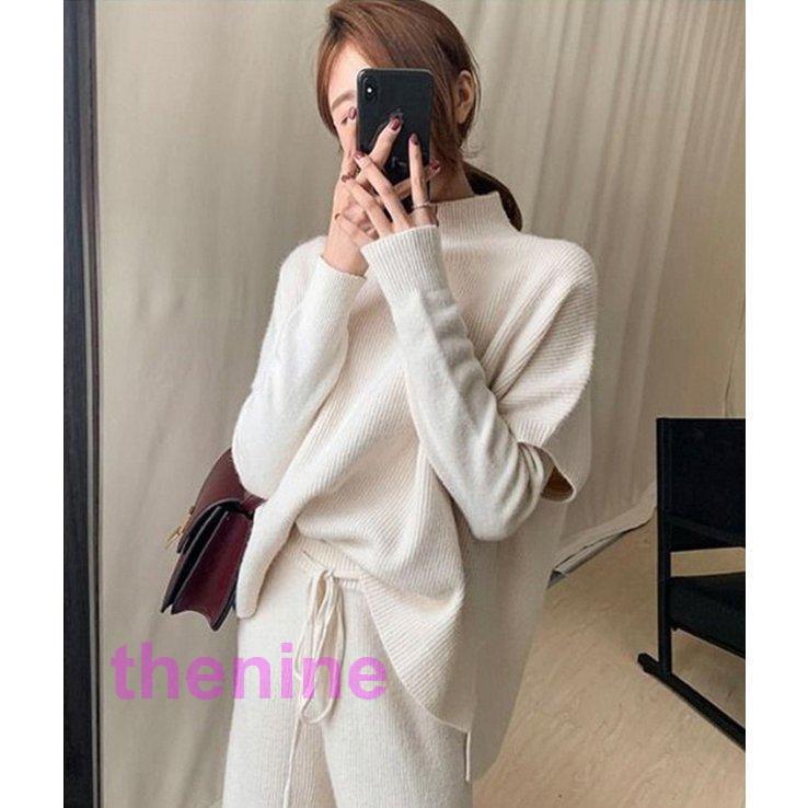 パンツスーツニットトップス3点セットガウチョパンツ無地大きいサイズ