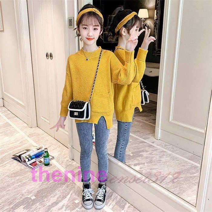 女の子 セットアップ セーター デニムパンツ 二点セット 子供セット キッズセット 春秋冬 長袖 ロングパンツ_1