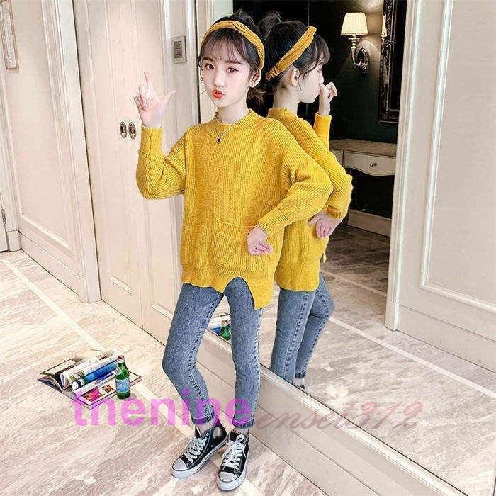 女の子 セットアップ セーター デニムパンツ 二点セット 子供セット キッズセット 春秋冬 長袖 ロングパンツ_2