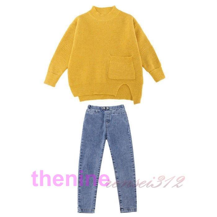 女の子 セットアップ セーター デニムパンツ 二点セット 子供セット キッズセット 春秋冬 長袖 ロングパンツ_4