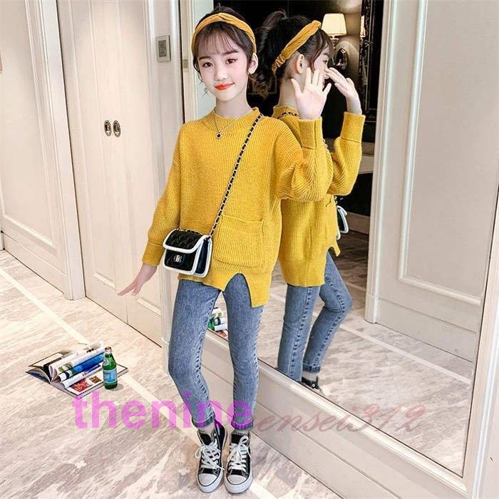 女の子 セットアップ セーター デニムパンツ 二点セット 子供セット キッズセット 春秋冬 長袖 ロングパンツ_5