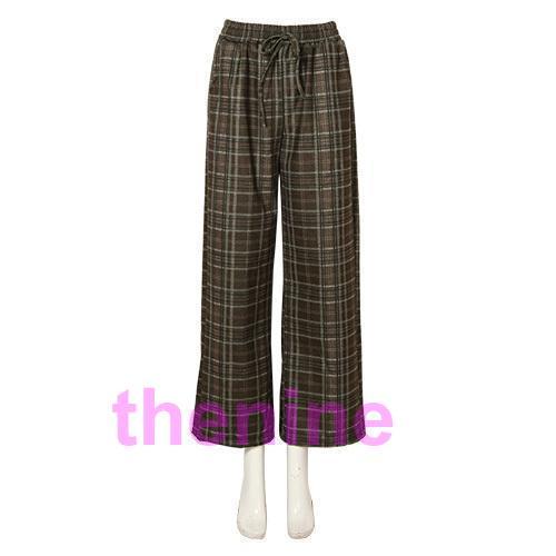 チェックパンツ ワイドパンツ レディース 秋冬 40代 50代 コーデ