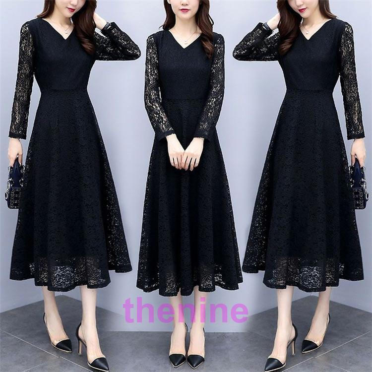 パーティードレス 結婚式 40代 20代 ロング丈 袖あり 長袖 韓国風