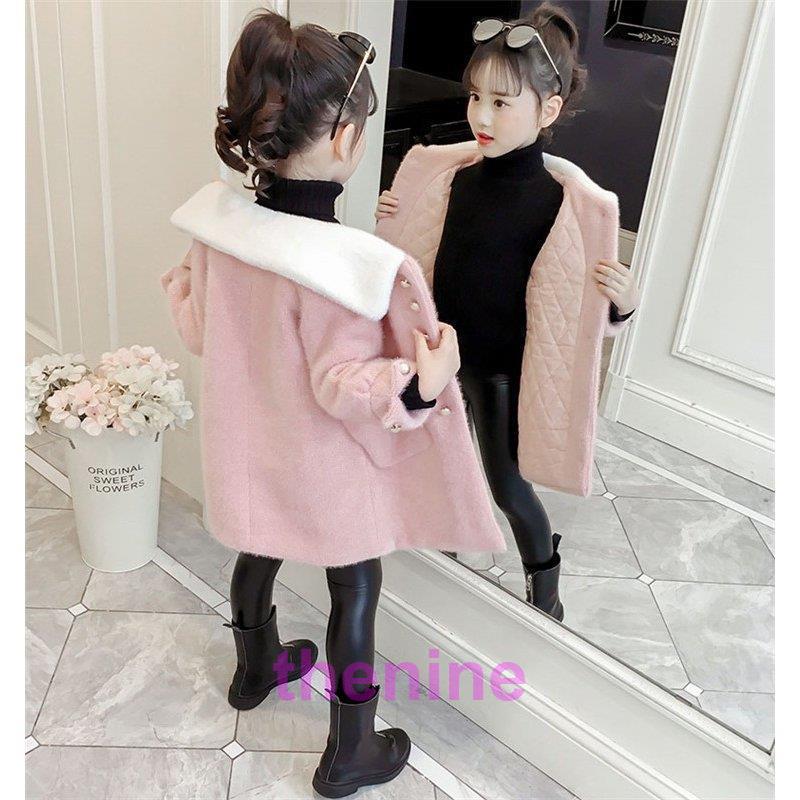 子供服 女の子 子供コート キッズ 秋冬 ラシャコート 厚手 アウター 折り襟 トレンチコート 冬コート ロングコート キッズコート おしやれ 暖かい 防寒 可愛いの画像