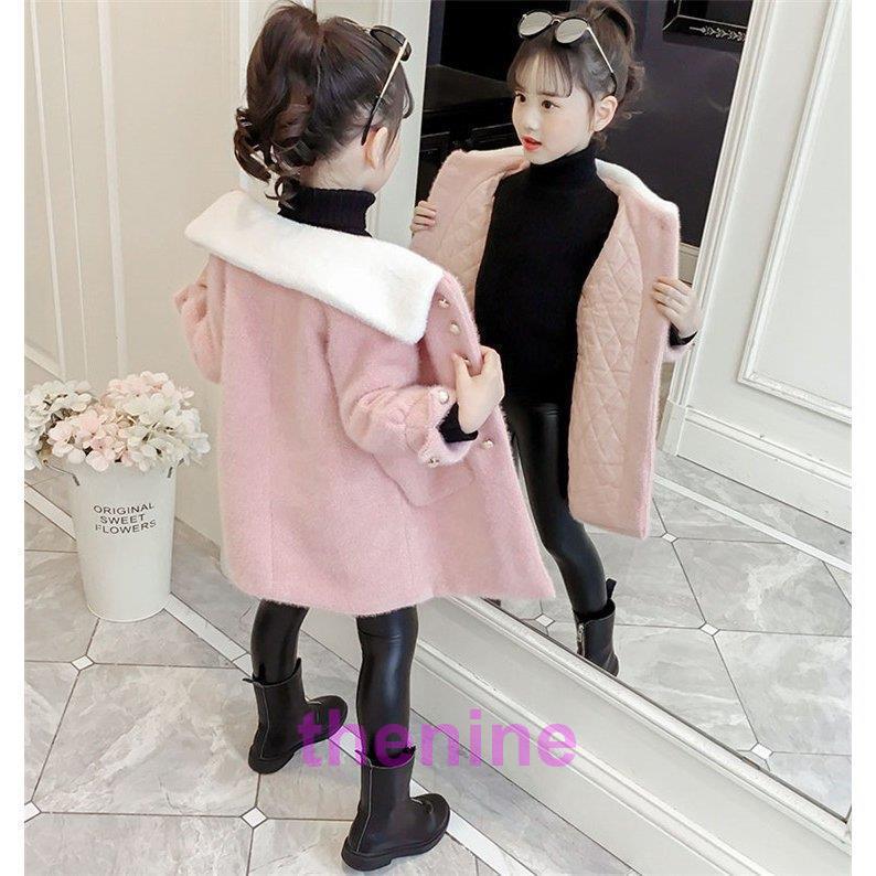 子供服 女の子 子供コート キッズ 秋冬 ラシャコート 厚手 アウター 折り襟 トレンチコート 冬コート ロングコート キッズコート おしやれ 暖かい 防寒 可愛いの画像