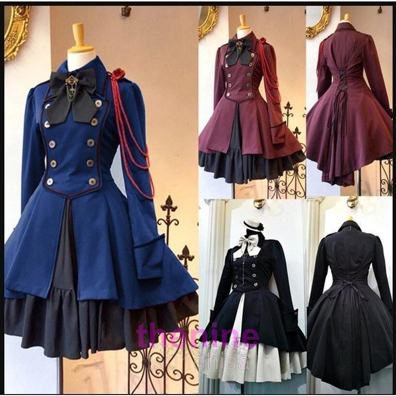 膝丈 軍服風 ゴスロリ ドレス 長袖 衣装 制服 スカート4色 : Thenine