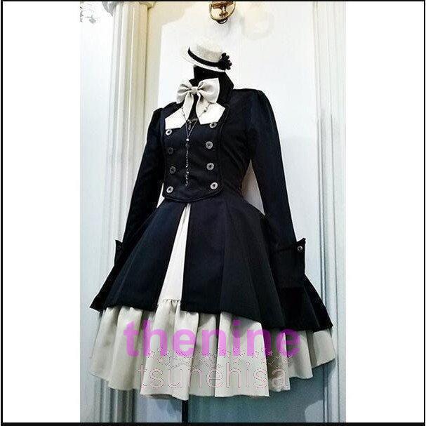 膝丈 軍服風 ゴスロリ ドレス 長袖 衣装 制服 スカート4色