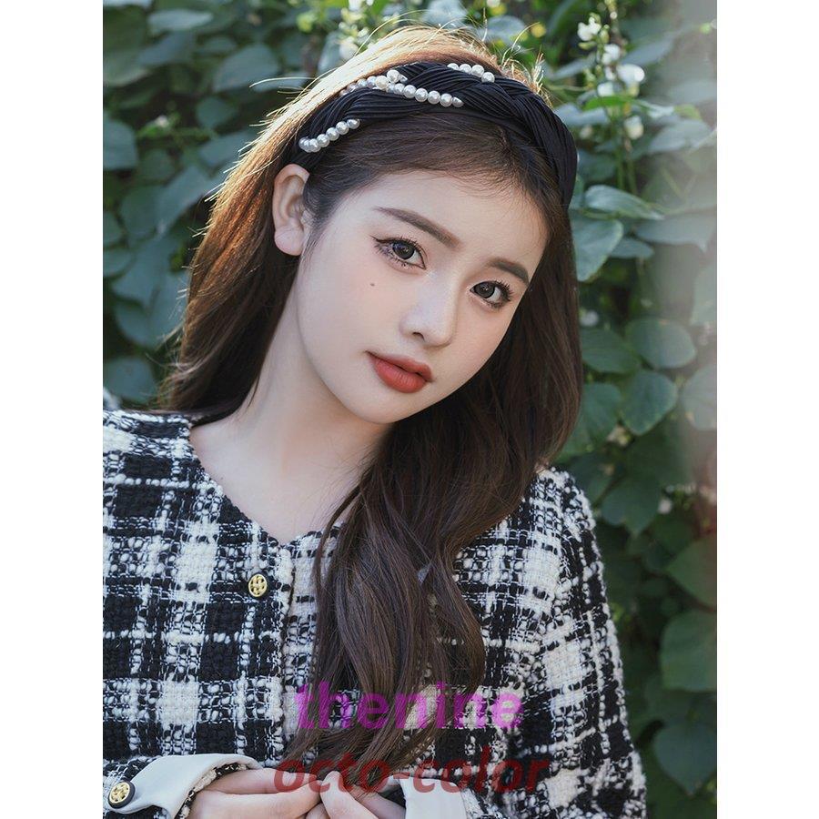 カチューシャ レディース ヘアアクセサリー 髪飾り おしゃれ パール 編み込み ヘッドアクセサリー フェミニン キュート アクセ ブラック 女子会/[faa21]の画像