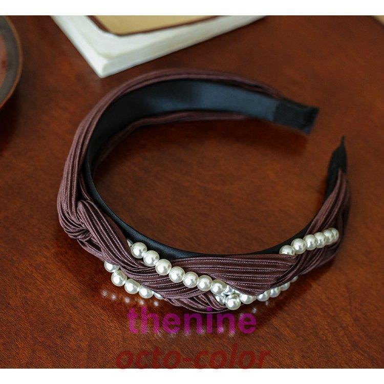 カチューシャ レディース ヘアアクセサリー 髪飾り おしゃれ パール 編み込み ヘッドアクセサリー フェミニン キュート アクセ ブラック 女子会/[faa21]の画像