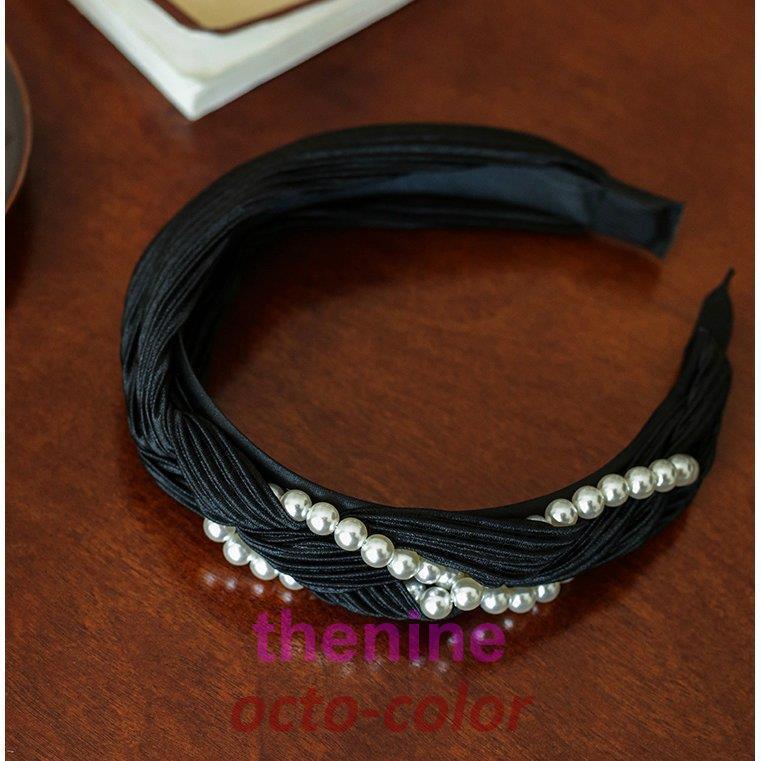 カチューシャ レディース ヘアアクセサリー 髪飾り おしゃれ パール 編み込み ヘッドアクセサリー フェミニン キュート アクセ ブラック 女子会/[faa21]の画像
