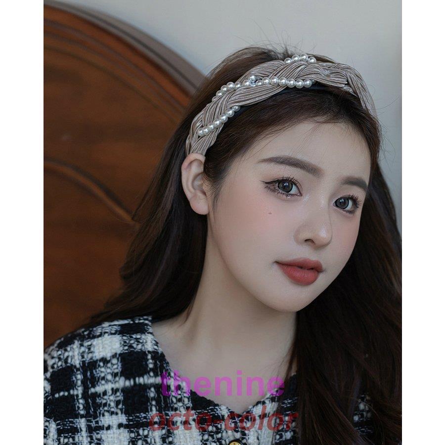 カチューシャ レディース ヘアアクセサリー 髪飾り おしゃれ パール 編み込み ヘッドアクセサリー フェミニン キュート アクセ ブラック 女子会/[faa21]の画像