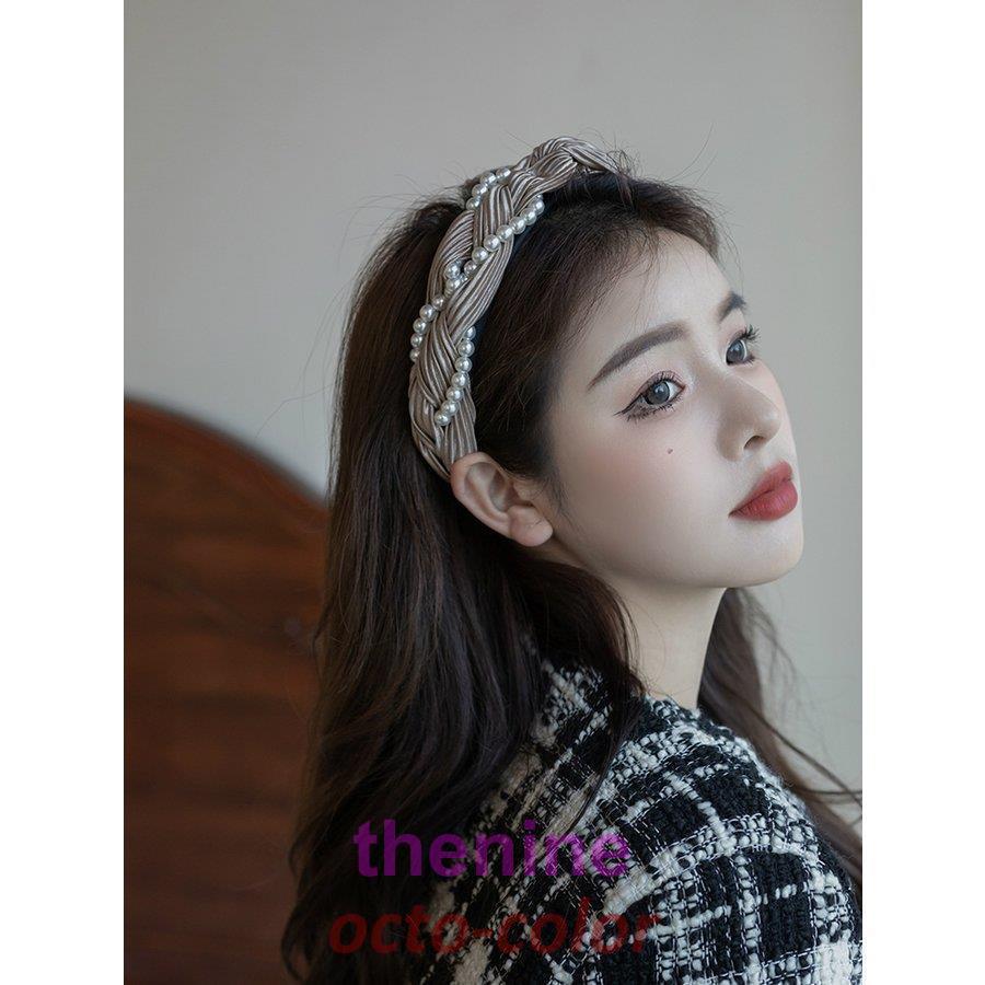 カチューシャ レディース ヘアアクセサリー 髪飾り おしゃれ パール 編み込み ヘッドアクセサリー フェミニン キュート アクセ ブラック 女子会/[faa21]の画像