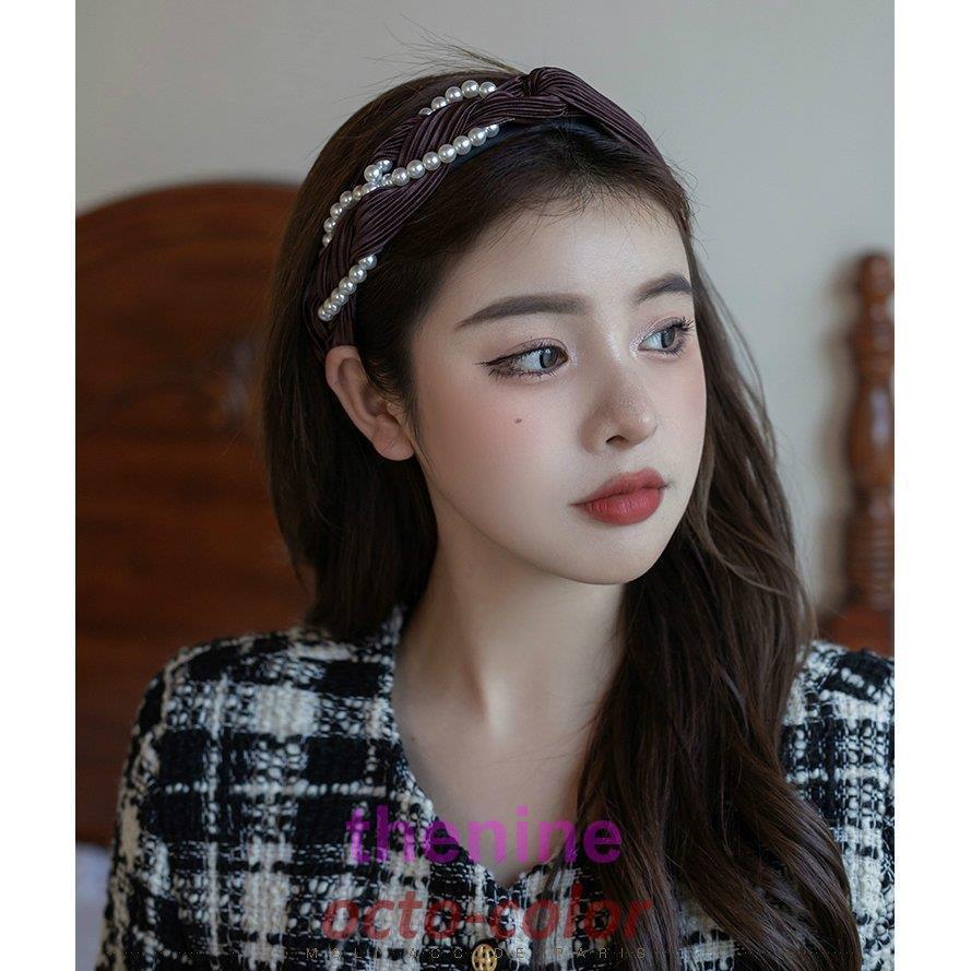 カチューシャ レディース ヘアアクセサリー 髪飾り おしゃれ パール 編み込み ヘッドアクセサリー フェミニン キュート アクセ ブラック 女子会/[faa21]の画像