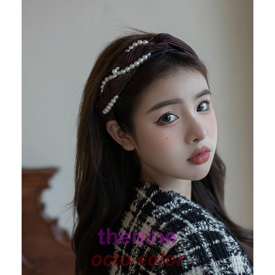 カチューシャ レディース ヘアアクセサリー 髪飾り おしゃれ パール 編み込み ヘッドアクセサリー フェミニン キュート アクセ ブラック 女子会/[faa21]の画像