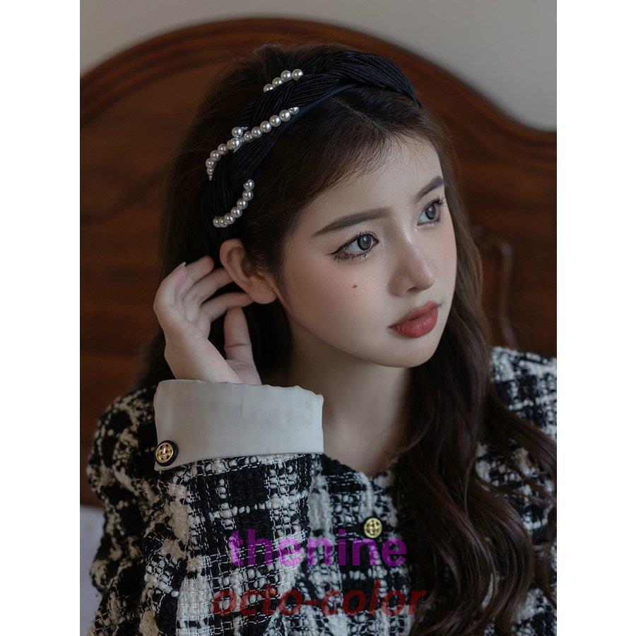 カチューシャ レディース ヘアアクセサリー 髪飾り おしゃれ パール 編み込み ヘッドアクセサリー フェミニン キュート アクセ ブラック 女子会/[faa21]の画像