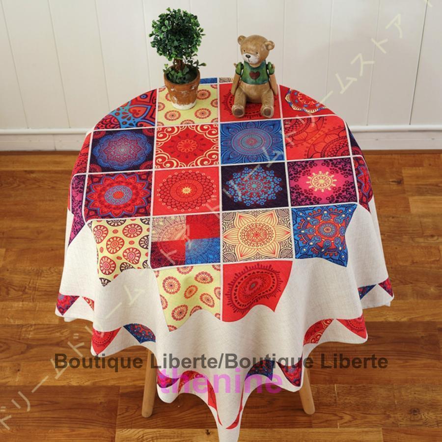 テーブルクロス 民族 バラの花 曼荼羅 長方形 グリーン テーブルカバー