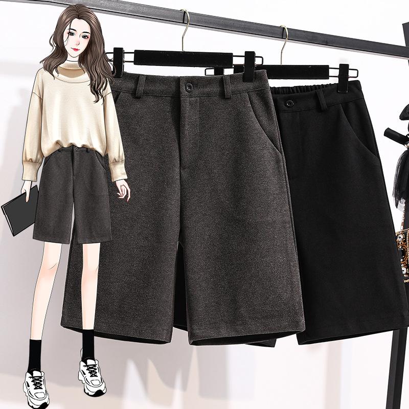 ハーフパンツレディース春秋ウールメルトンハイウエストゆったり