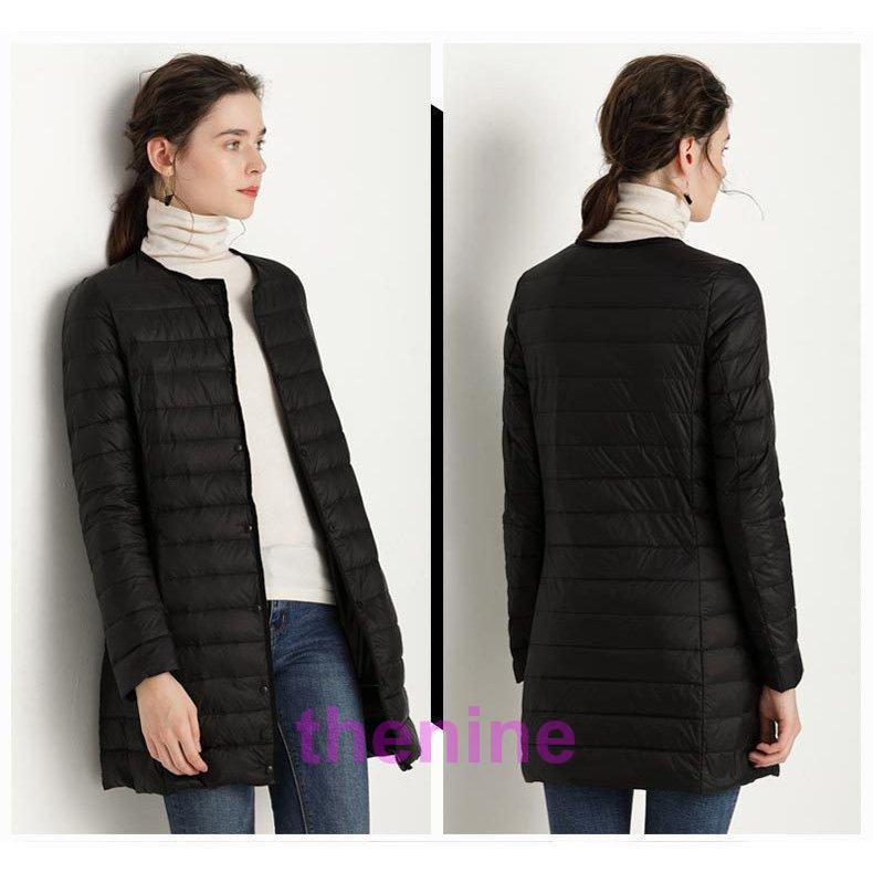 インナーダウンライトダウンロング丈ダウンジャケットレディースラウンドネックノーカラーコンパクト防寒軽量あったかアウター大きいサイズ秋冬 インナーダウンライトダウンロング丈ダウンジャケットレディース