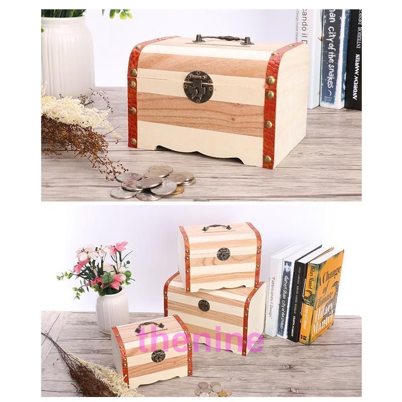 貯金箱 インテリア雑貨 収納箱 宝箱風 大中小 大きめ 木製