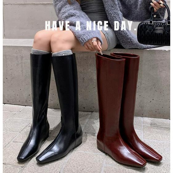 ロングブーツ ブーツレディース ローヒールブーツ 大きいサイズ 美脚