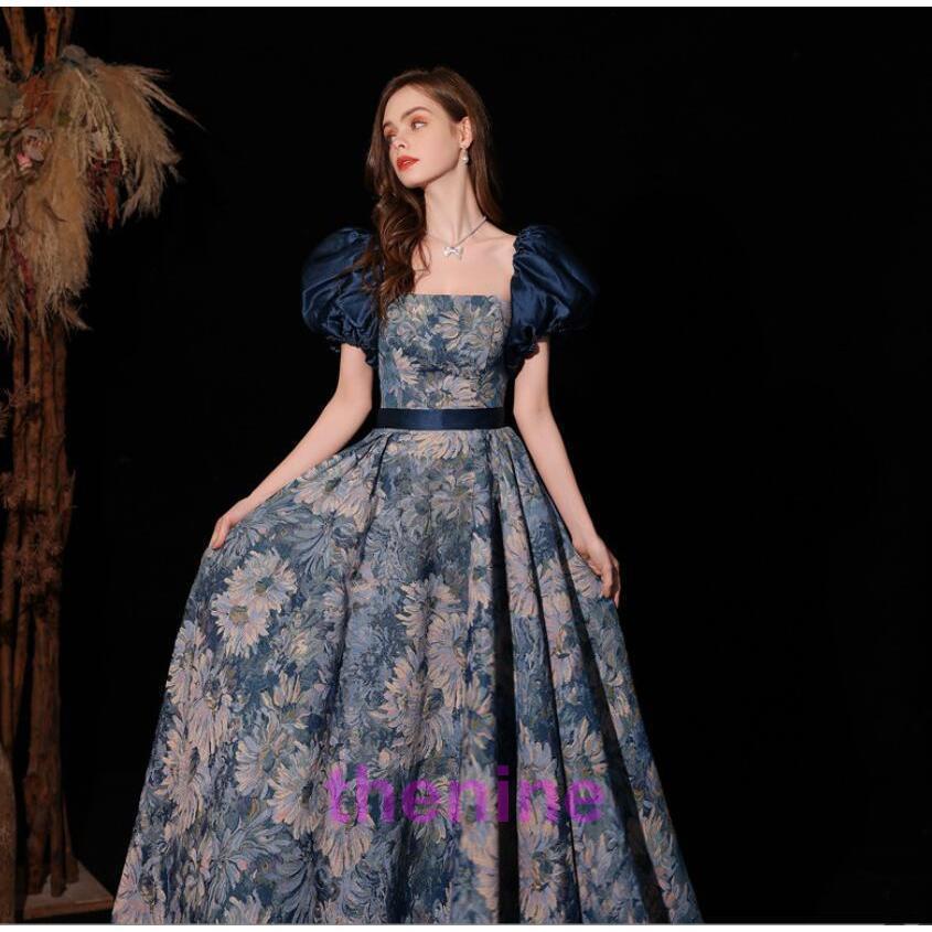 演奏会用ドレス　パーティードレス カラードレス 演奏会 サックスカラー ロングドレス コンサート