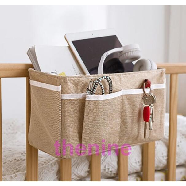 ベッドサイド 収納ボックス 吊り下げ 綿麻 ベビーベッド サイド