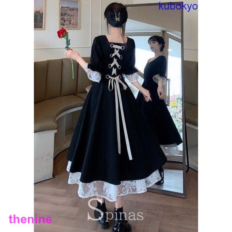 編み上げリボンロリータ 美しいAラインが素敵な ワンピース ゴスロリ 編み上げリボン